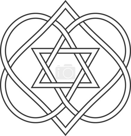 Téléchargez les photos : Noeud celtique coeurs entrelacés étoiles David, forme de coeur juif vecteur - en image libre de droit