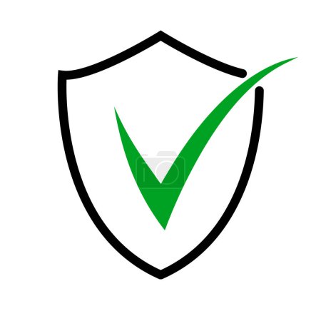Illustration for Protection icon, protecting shield with green checkmark confirming security - Royalty Free Image
