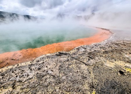 Hot springs, volcanic activity, zone of geothermal activity in the Rotorua region North Island of New Zealand