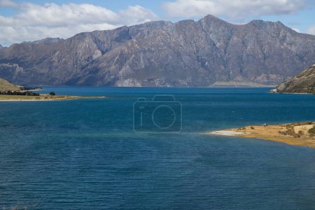 Photo for Mountain and lake scenic view of Lake Wanaka, New Zealand, South Island. Beautiful landscape - Royalty Free Image