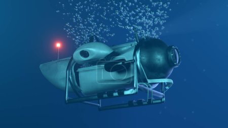 Eine 3D-Illustration eines Tiefseetauchers, der beim Abstieg in die Tiefe des Ozeans implodiert