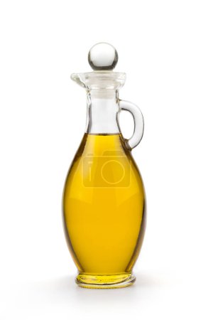 Foto de Botella de aceite de oliva virgen aislada sobre fondo blanco. - Imagen libre de derechos