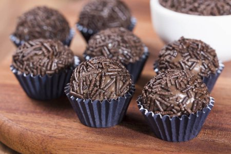 Photo for Brigadeiro, traditional Brazilian sweet. Chocolate candy. - Royalty Free Image