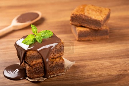 Photo for Delicious chocolate brownie pieces. - Royalty Free Image
