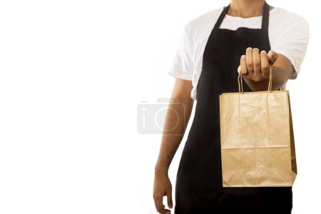 Photo for Holding paper bag for delivery. - Royalty Free Image