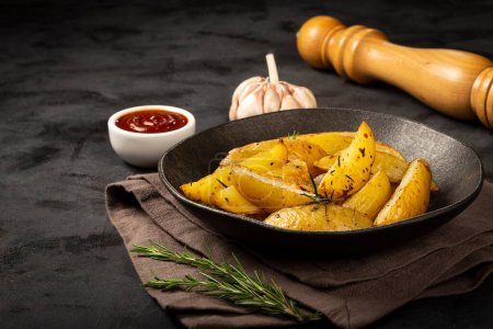 Téléchargez les photos : Pommes de terre rôties avec romarin dans l'assiette. - en image libre de droit