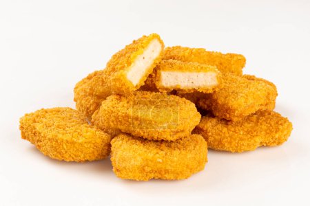 Fried chicken nuggets isolated on the white background.