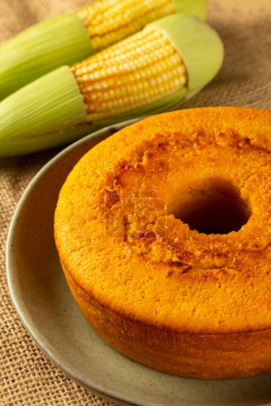 Photo for Delicious corn cake on table. Typical Brazilian cake. - Royalty Free Image
