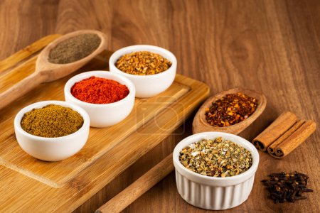 Variety of spices and seasonings on the table.