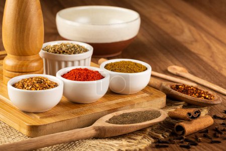 Variety of spices and seasonings on the table.