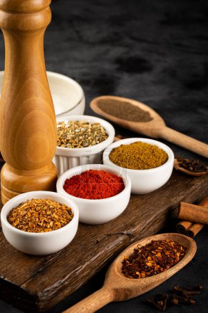 Photo for Variety of spices and seasonings on the table. - Royalty Free Image