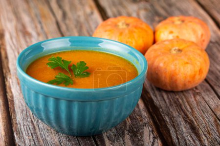 Photo for Delicious homemade pumpkin soup in bowl. - Royalty Free Image