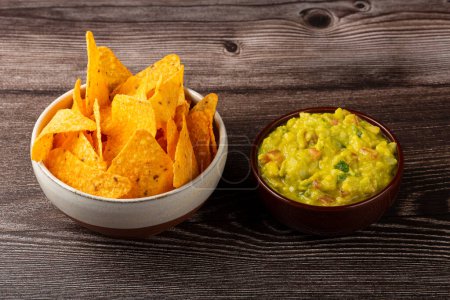 Photo for Nachos with guacamole on the table. - Royalty Free Image