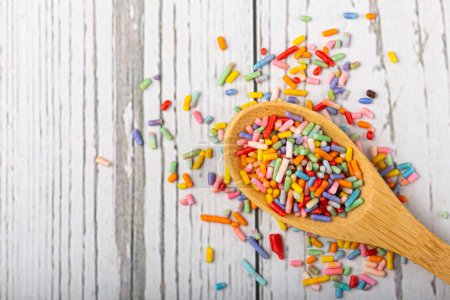 Sugar sprinkle. Colorful confectionery for cake decoration.