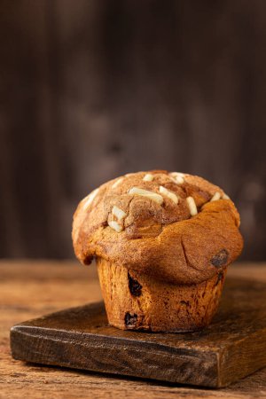 Photo for Delicious Panettone with chocolate. Panettone, Christmas food. - Royalty Free Image