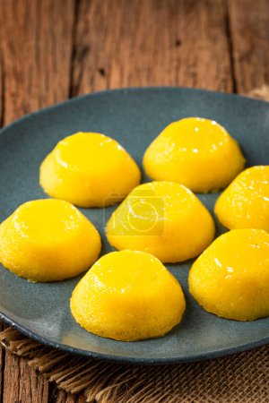 Photo for Quindim. Traditional Portuguese egg-based dessert. - Royalty Free Image