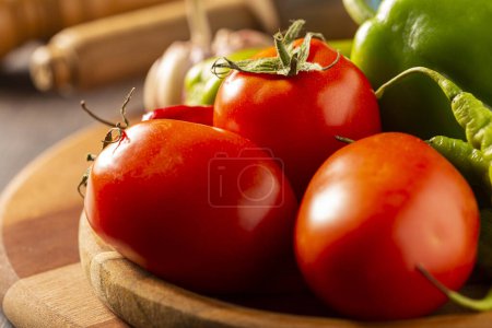 Photo for Wooden table with ingredients for pizza. - Royalty Free Image