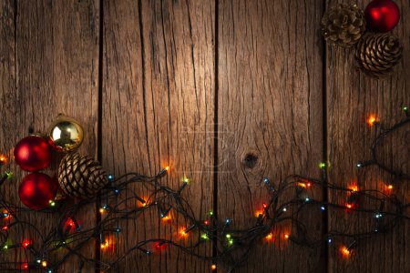 Photo for Christmas background in rustic wood and ornaments for christmas. - Royalty Free Image