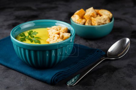 Photo for Bowl with onion soup on the table. - Royalty Free Image
