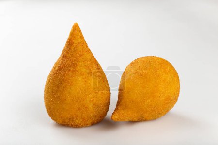 Coxinha, Traditional Brazilian snack, isolated on white background. Chicken drumstick.