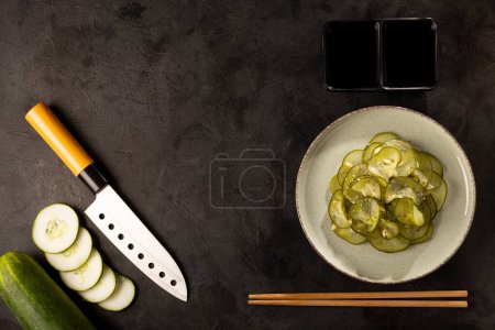 Sunomono. Plate with Japanese cucumber salad.