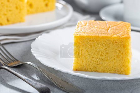 Sliced cornmeal cake on the table