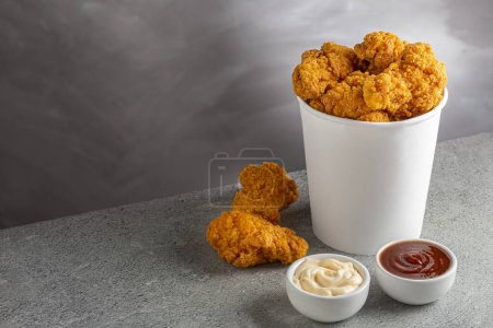 Photo for Crispy fried chicken in the bucket. Chicken bucket. - Royalty Free Image