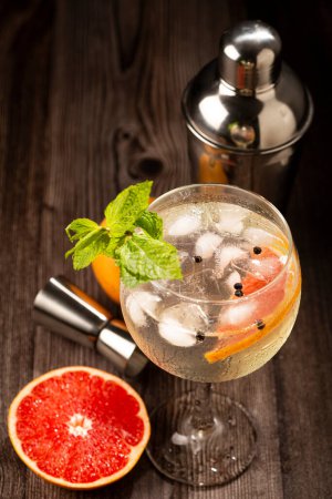 Photo for Gin Tonic garnished with grapefruit and mint. - Royalty Free Image