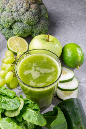 Photo for Healthy detox smoothie with cucumber, broccoli, green apple, kale and green grapes. Detox drink. - Royalty Free Image