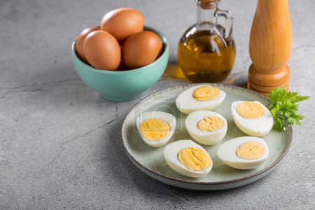 Photo for Sliced boiled eggs on the table - Royalty Free Image