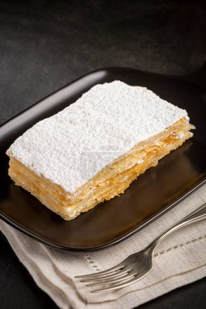 Photo for Mille feuille dessert on the plate. - Royalty Free Image