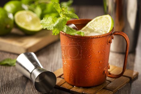 Photo for Moscow mule cocktail in copper mug on the table. - Royalty Free Image