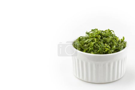 Photo for Kale sliced in ramekin isolated on white background - Royalty Free Image