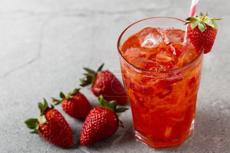 Photo for Strawberry caipirinha on the table. Strawberry cocktail. - Royalty Free Image