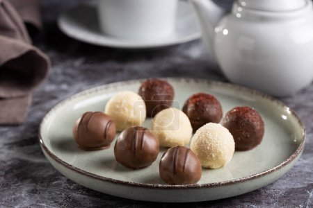 Photo for Delicious chocolate truffles on the table. - Royalty Free Image
