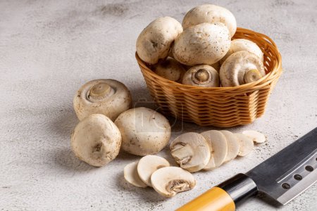 Photo for Fresh sliced mushrooms on the table. - Royalty Free Image