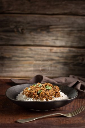 Photo for Rice with minced meat on the plate. - Royalty Free Image