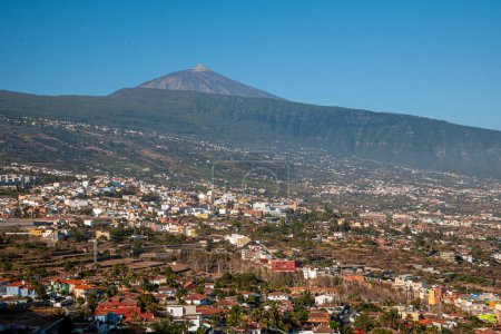 View on the landscape and cityscape of the La Orotava historic town which sits in a beautiful valley of the banana plantations.