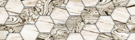 Photo for Hex tiles vintage white marble gold lines flooring with diagonal epoxy like tiling - Royalty Free Image
