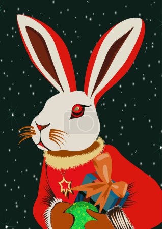 Cute Christmas background with bunny and gifts Poster 617405330