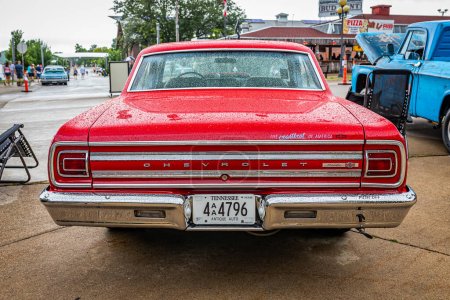 Photo for Des Moines, IA - July 01, 2022: High perspective rear view of a at a 1965 Chevrolet Chevelle Malibu SS Hardtop Coupe local car show. - Royalty Free Image