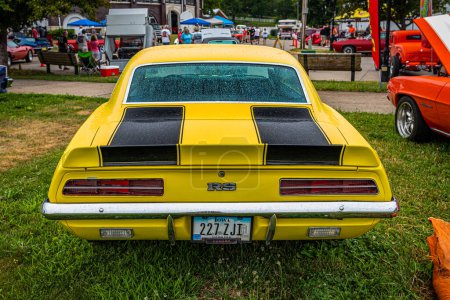 Photo for Des Moines, IA - July 01, 2022: High perspective rear view of a 1969 Chevrolet Camaro RS Hardtop Coupe at a local car show. - Royalty Free Image