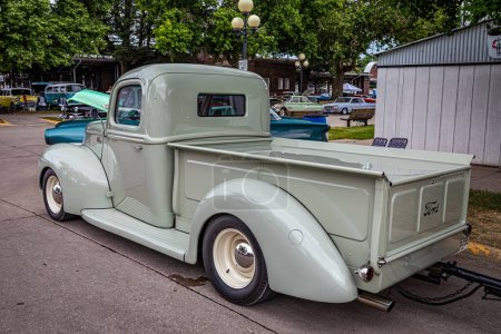 Photo for Des Moines, IA - July 01, 2022: High perspective rear corner view of a 1941 Ford Half Ton Pickup Truck at a local car show. - Royalty Free Image