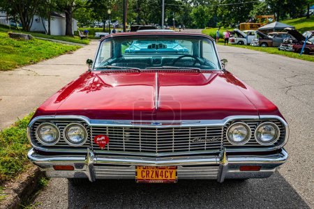 Photo for Des Moines, IA - July 02, 2022: High perspective front view of a 1964 Chevrolet Impala SS Hardtop Coupe at a local car show. - Royalty Free Image