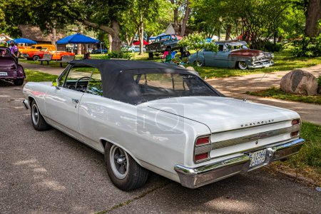 Photo for Des Moines, IA - July 02, 2022: High perspective rear corner view of a 1964 Chevrolet Chevelle Convertible at a local car show. - Royalty Free Image