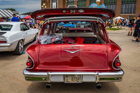 Photo for Des Moines, IA - July 02, 2022: High perspective rear view of a 1958 Chevrolet Brookwood Station Wagon at a local car show. - Royalty Free Image