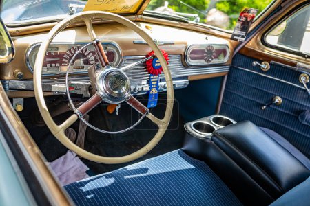 Photo for Des Moines, IA - July 03, 2022: High perspective detail interior view of a 1941 Oldsmobile Series 60 Club Coupe at a local car show. - Royalty Free Image