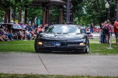Photo for Des Moines, IA - July 03, 2022: Wide angle front view of a 2004 Chevrolet Corvette C5 Z06 at a local car show. - Royalty Free Image