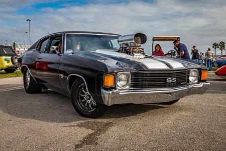 Photo for Daytona Beach, FL - November 26, 2022: Low perspective of a 1972 Chevrolet Chevelle SS Pro Street at a local car show. - Royalty Free Image