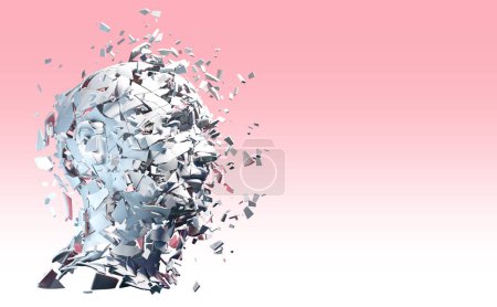 Photo for Exploded Plaster Human Head Isolated on White 3D illustration. Mental Health Awareness. Anxiety, Depression, Stress, Disorder, Confusion. - Royalty Free Image
